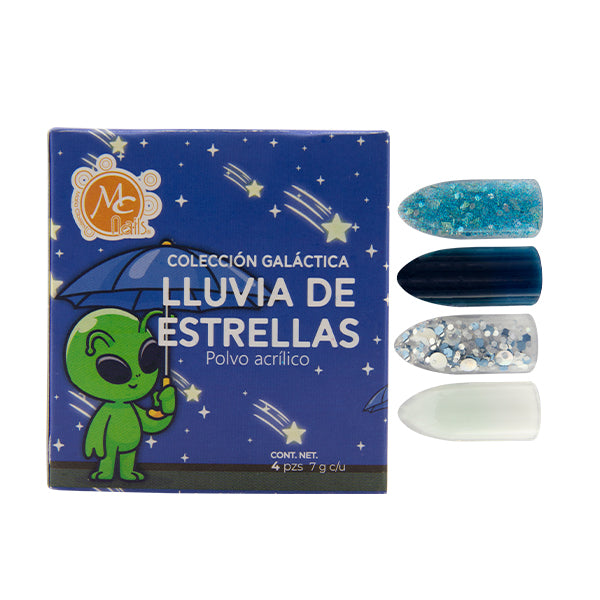 Caja de Polvo Acrilico LLUVIA DE ESTRELLAS 4 pz