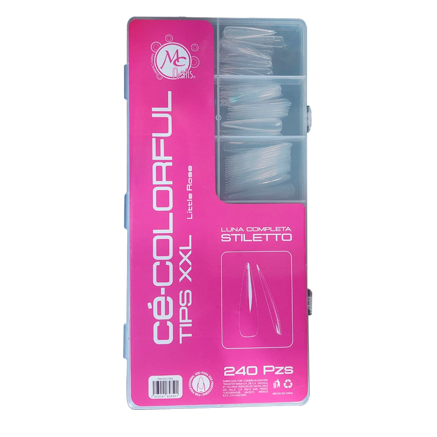 Colorful tips STILETTO Extra Long Luna Completa Little Rose 240pz