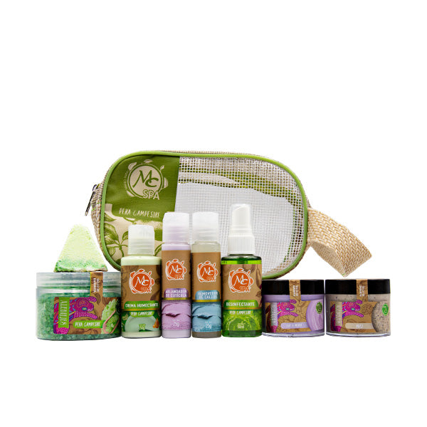Contiene: 1.Desinfectante pera campestre 50ml. 2.Sal mineral pera campestre 150g. 3.Bomba efervecente pera campestre. 4.Removedor de callos 25g. 5.Ablandador de cuticula 25g. 6.Exfoliante ligero de nuez 60g. 7.Mascarilla pies y manos uva y menta 60g. 8.Crema humectante pera campestre 50g. 9.Instructivo de uso. 10.Cosmetiquera MC SPA.